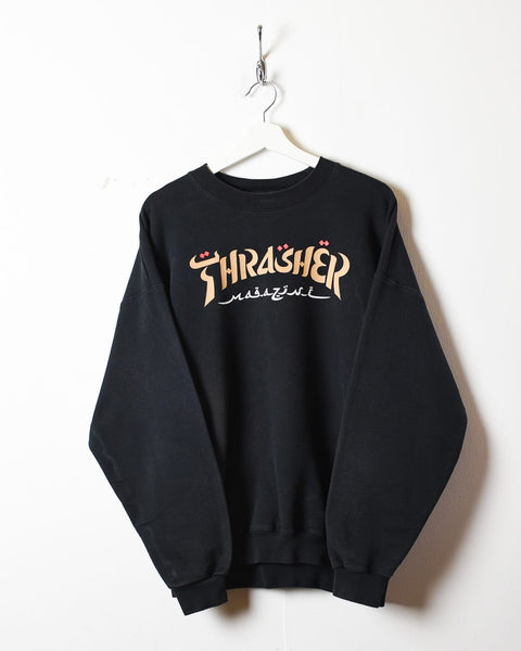 Vintage 10s Black Thrasher Calligraphy Sweatshirt Medium Cotton