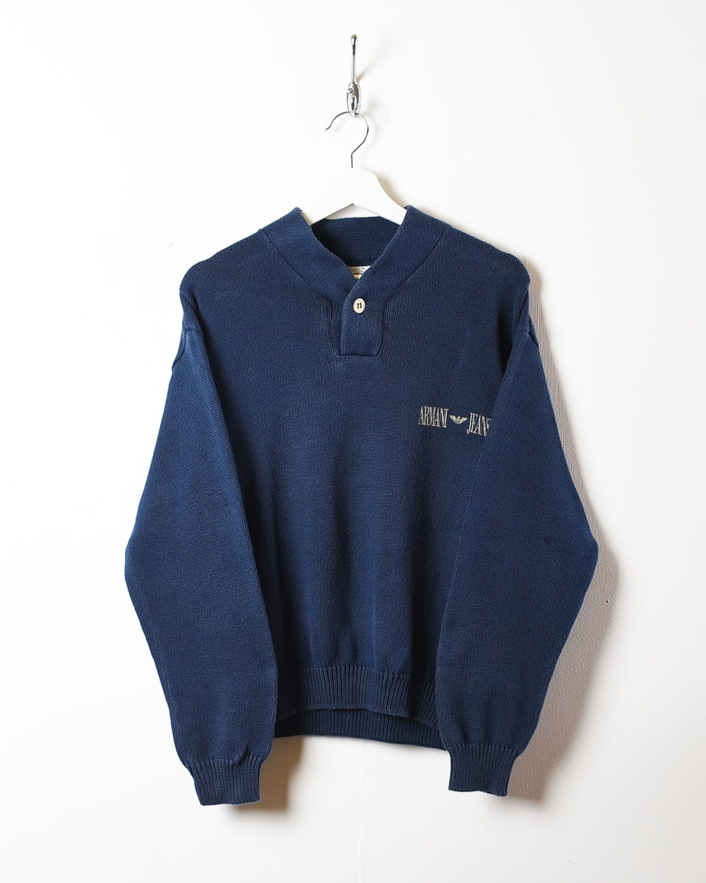 Armani Jeans 1/4 Button Knitted Sweatshirt - Small - Domno Vintage