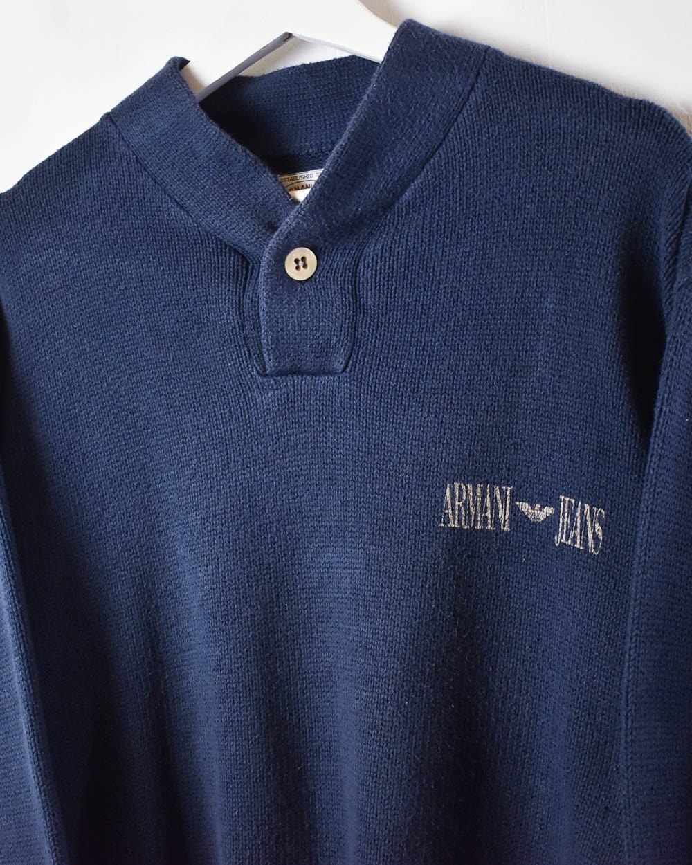 Armani Jeans 1/4 Button Knitted Sweatshirt - Small - Domno Vintage
