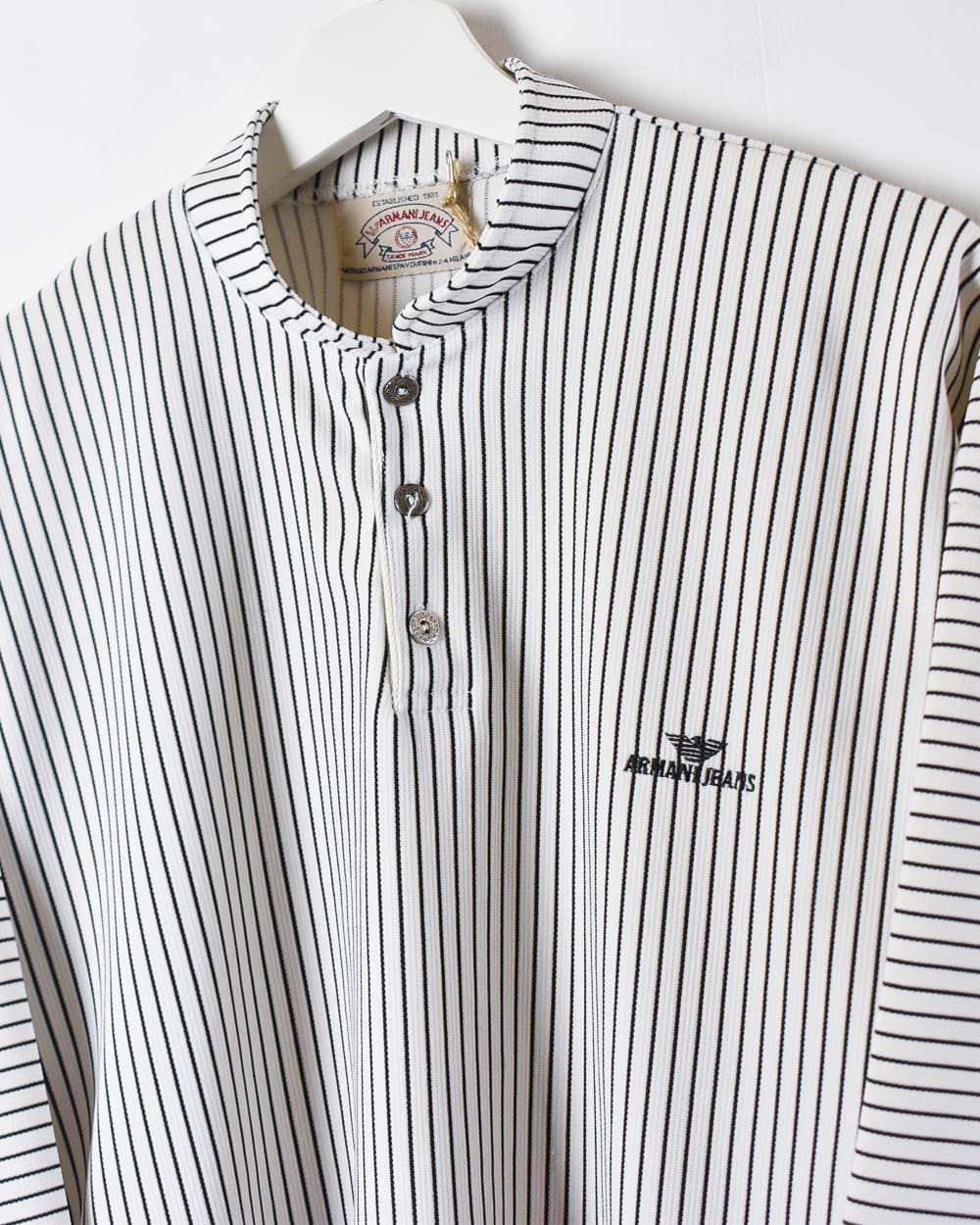 Armani Jeans Striped 1/4 Button Top - Large - Domno Vintage