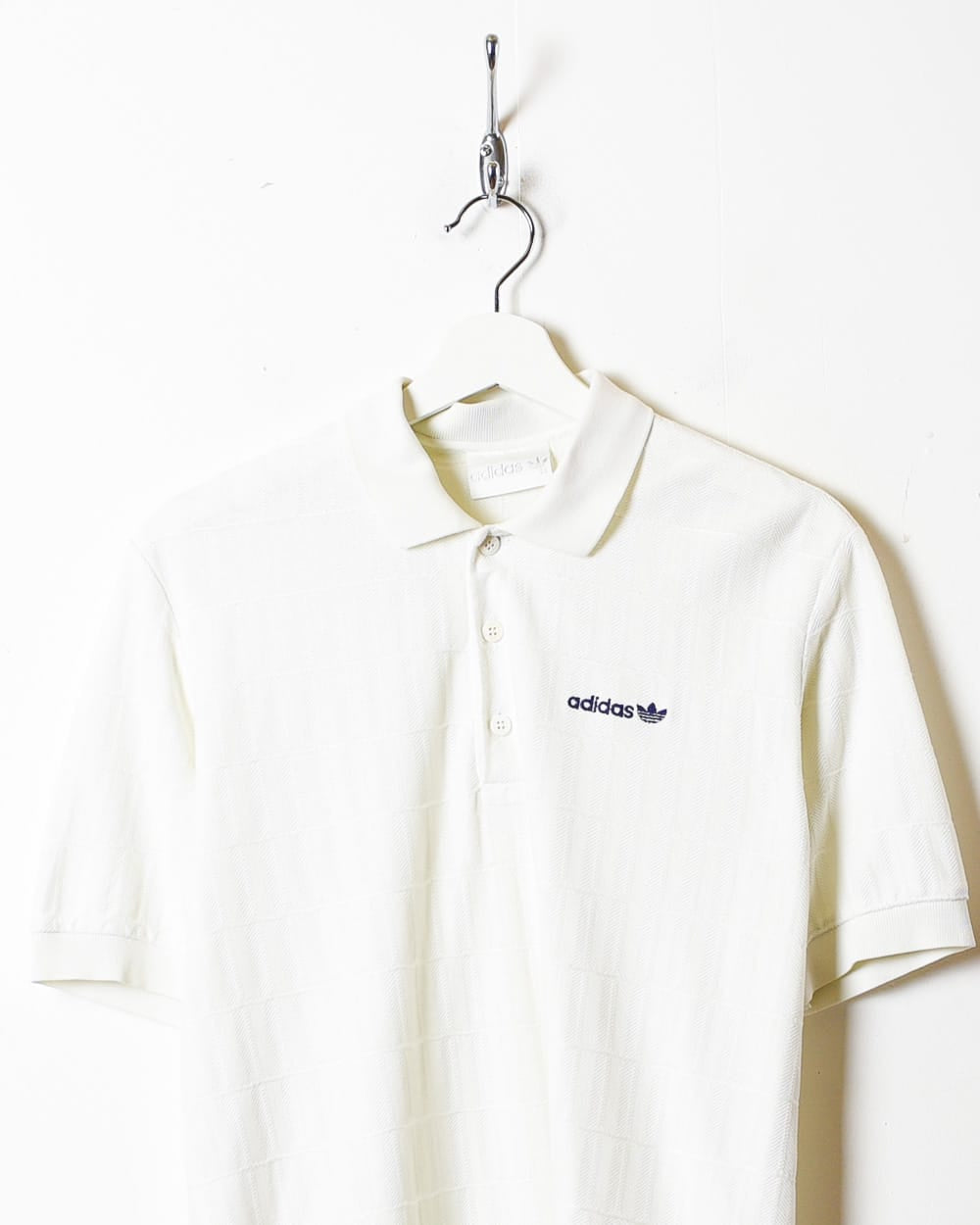 White Adidas Textured Polo Shirt - Large
