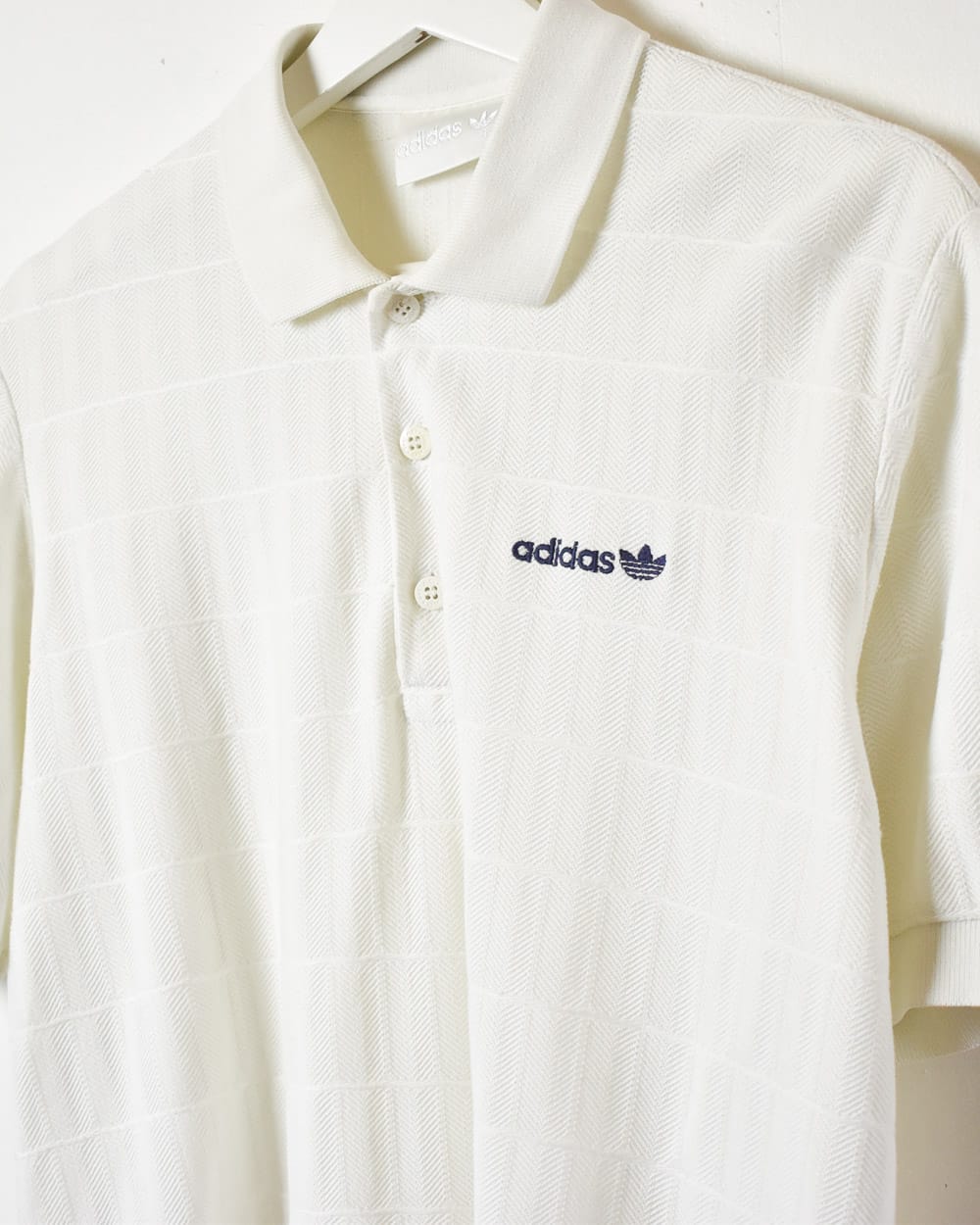 White Adidas Textured Polo Shirt - Large