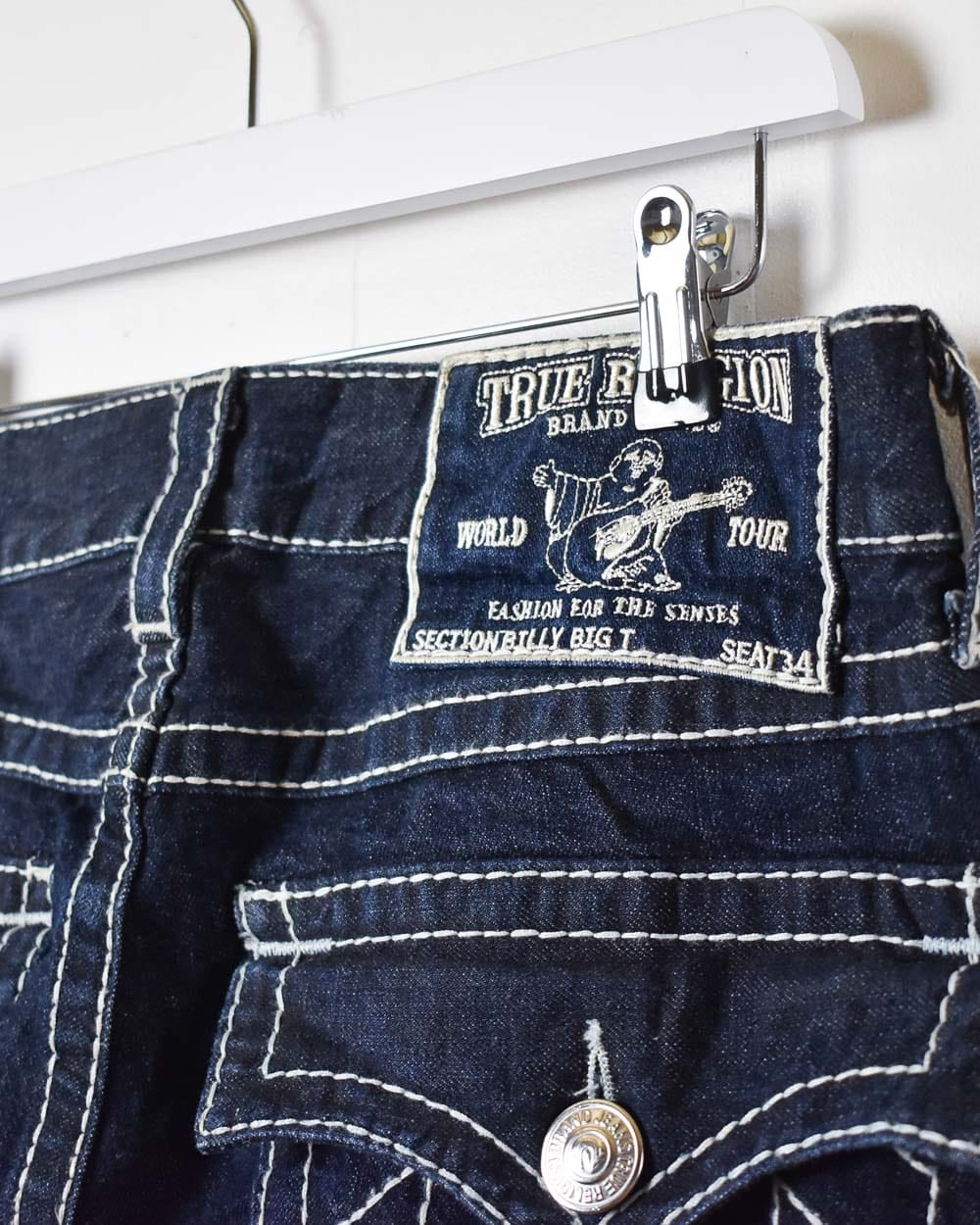 Navy True Religion Contrast Stitched Flared Jeans - W34 L34