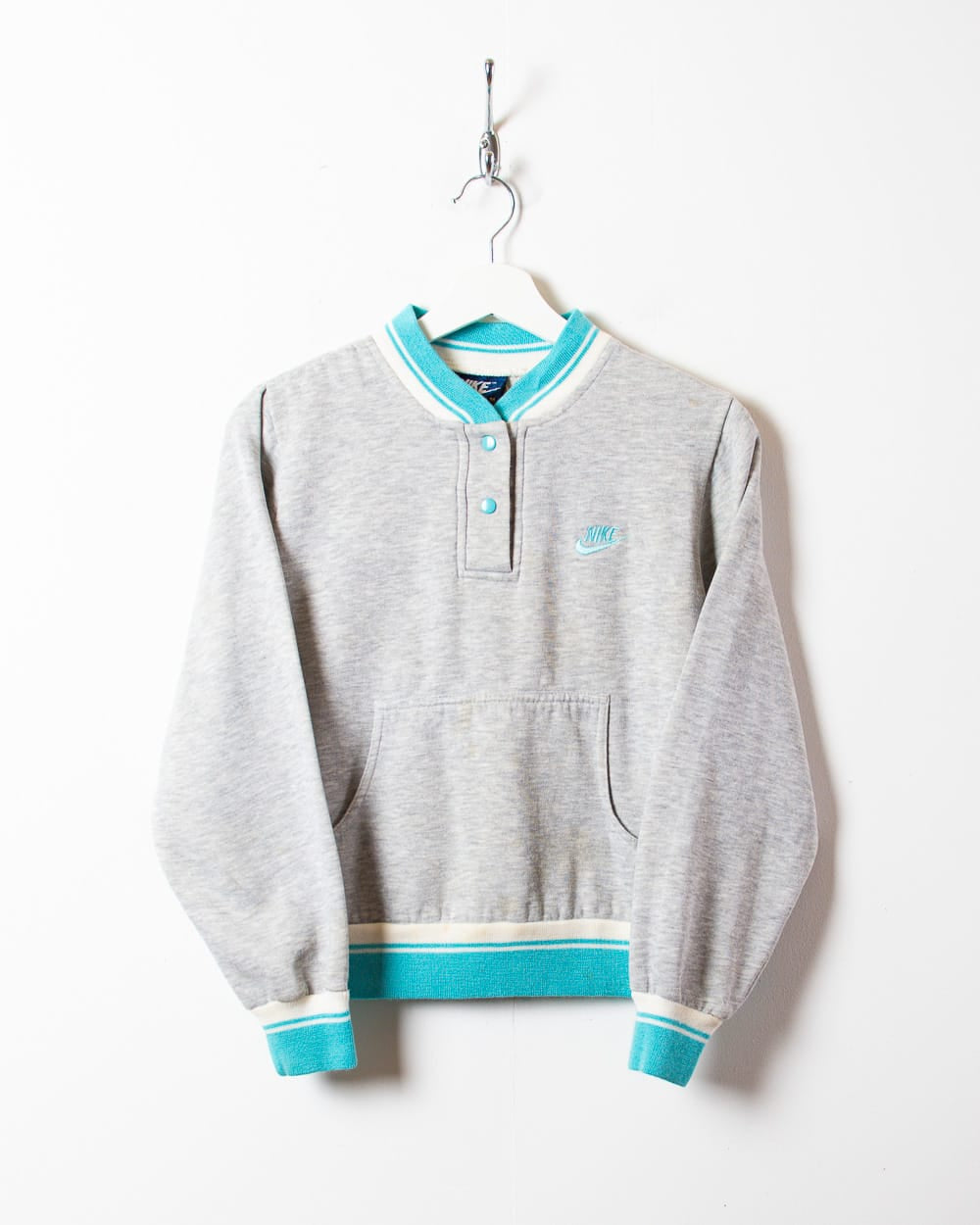 Stone Nike 1/4 Button Down 80s Sweatshirt - XX-Small