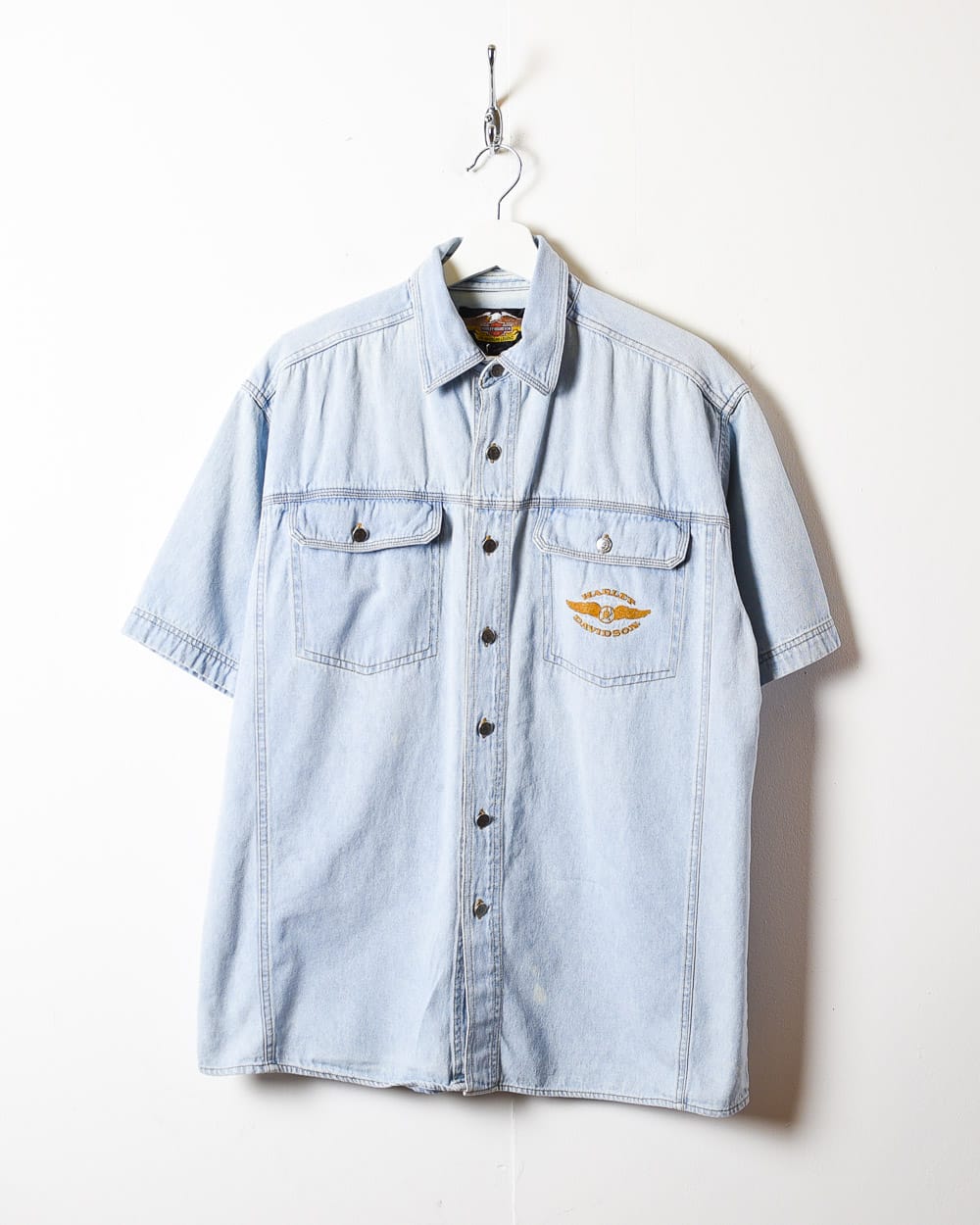 BabyBlue Harley Davidson Denim Short Sleeved Shirt - Large