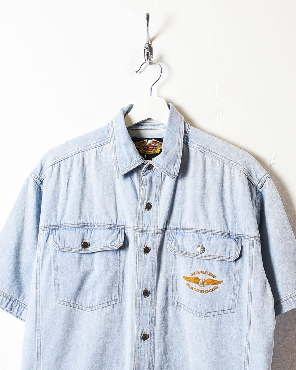 BabyBlue Harley Davidson Denim Short Sleeved Shirt - Large