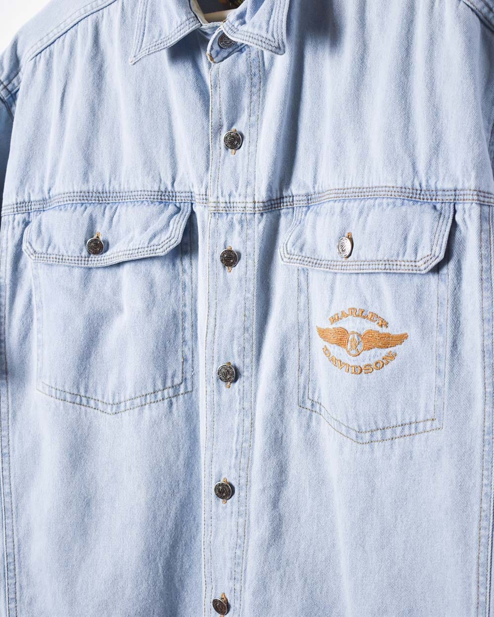 BabyBlue Harley Davidson Denim Short Sleeved Shirt - Large