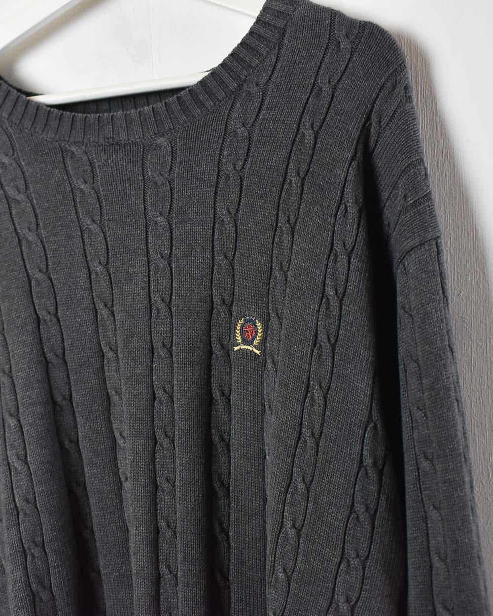 Grey Tommy Hilfiger Cable Knitted Sweatshirt - X-Large