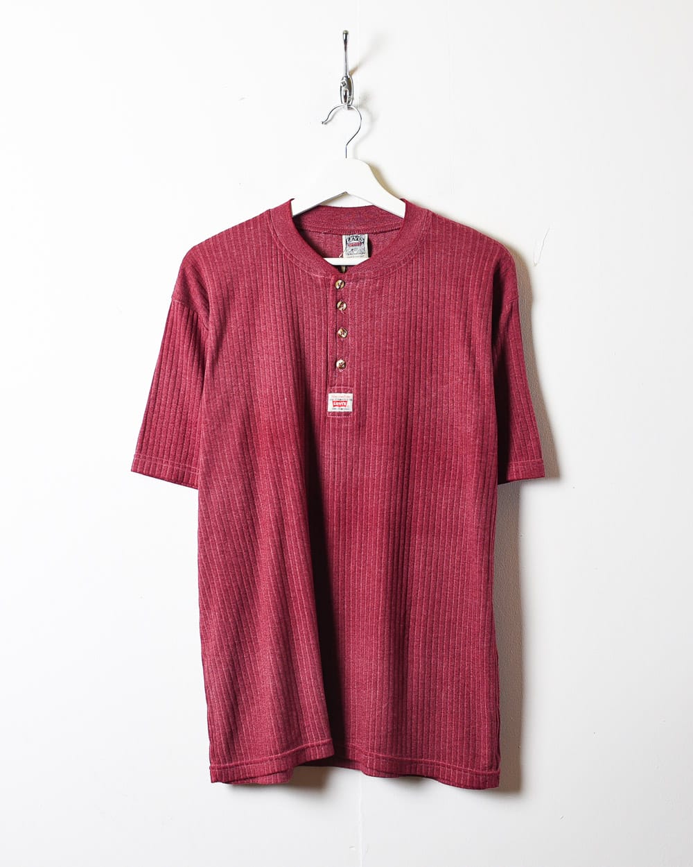 Maroon Levi's Corduroy 1/4 Button T-Shirt - Large