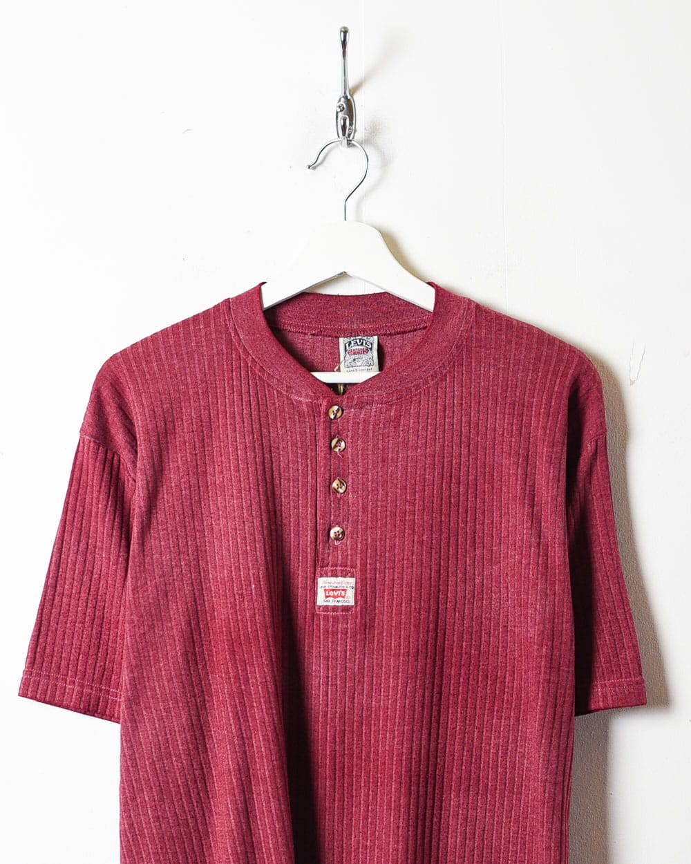 Maroon Levi's Corduroy 1/4 Button T-Shirt - Large