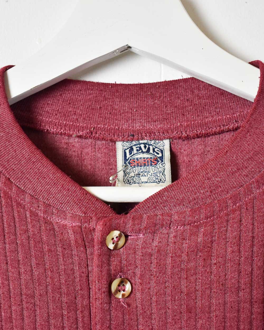 Maroon Levi's Corduroy 1/4 Button T-Shirt - Large