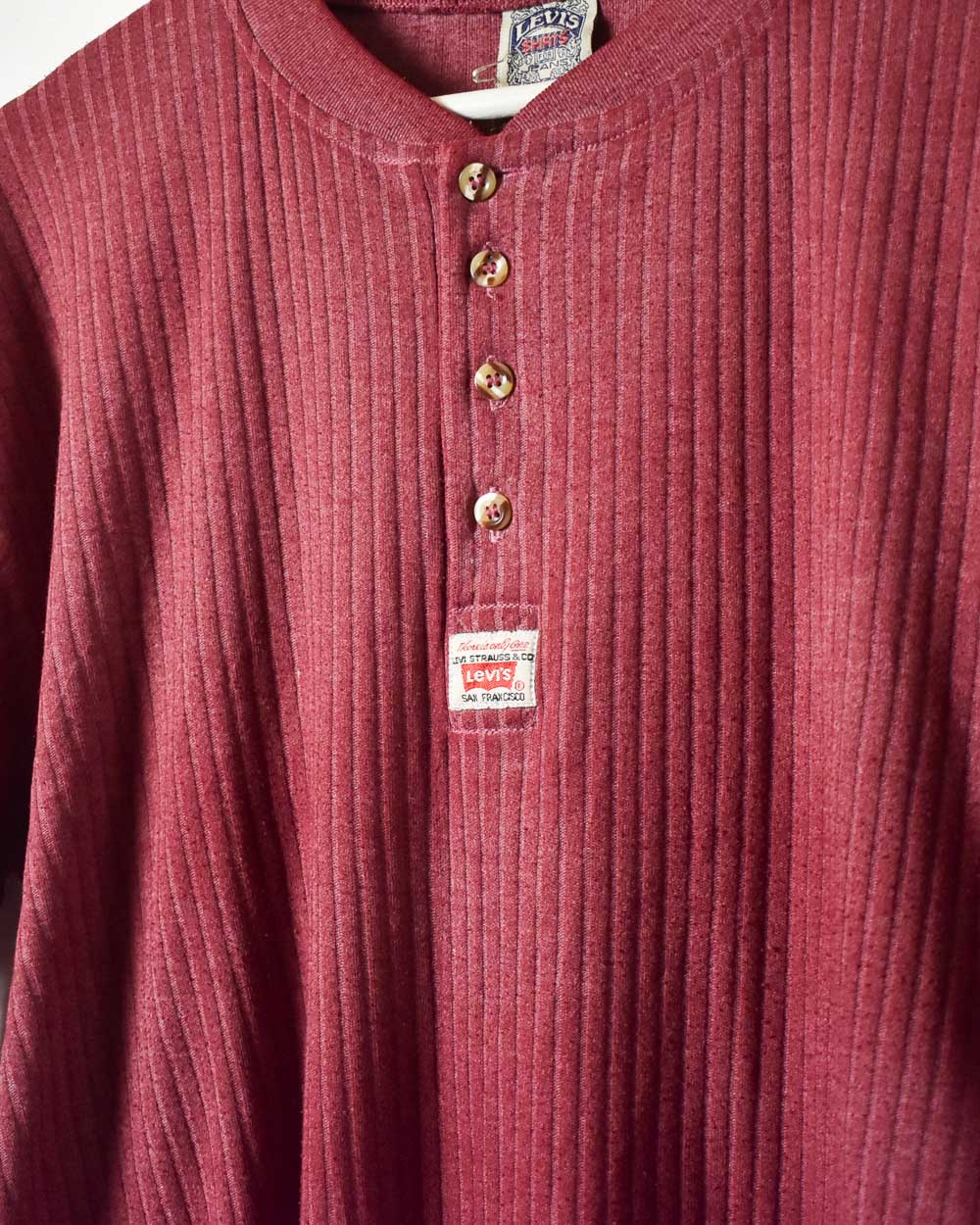 Maroon Levi's Corduroy 1/4 Button T-Shirt - Large