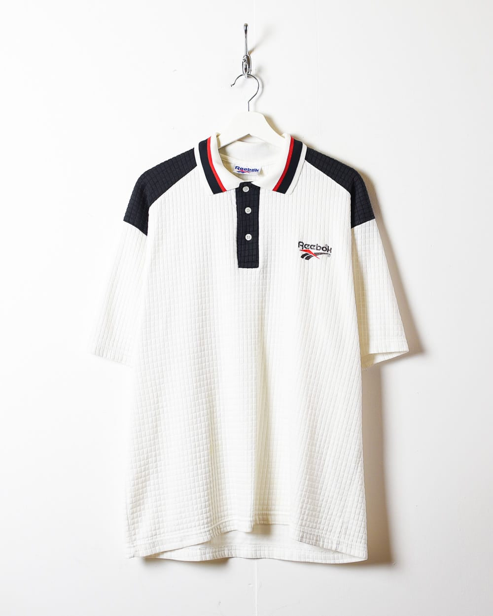 White Reebok Textured Polo Shirt - Large