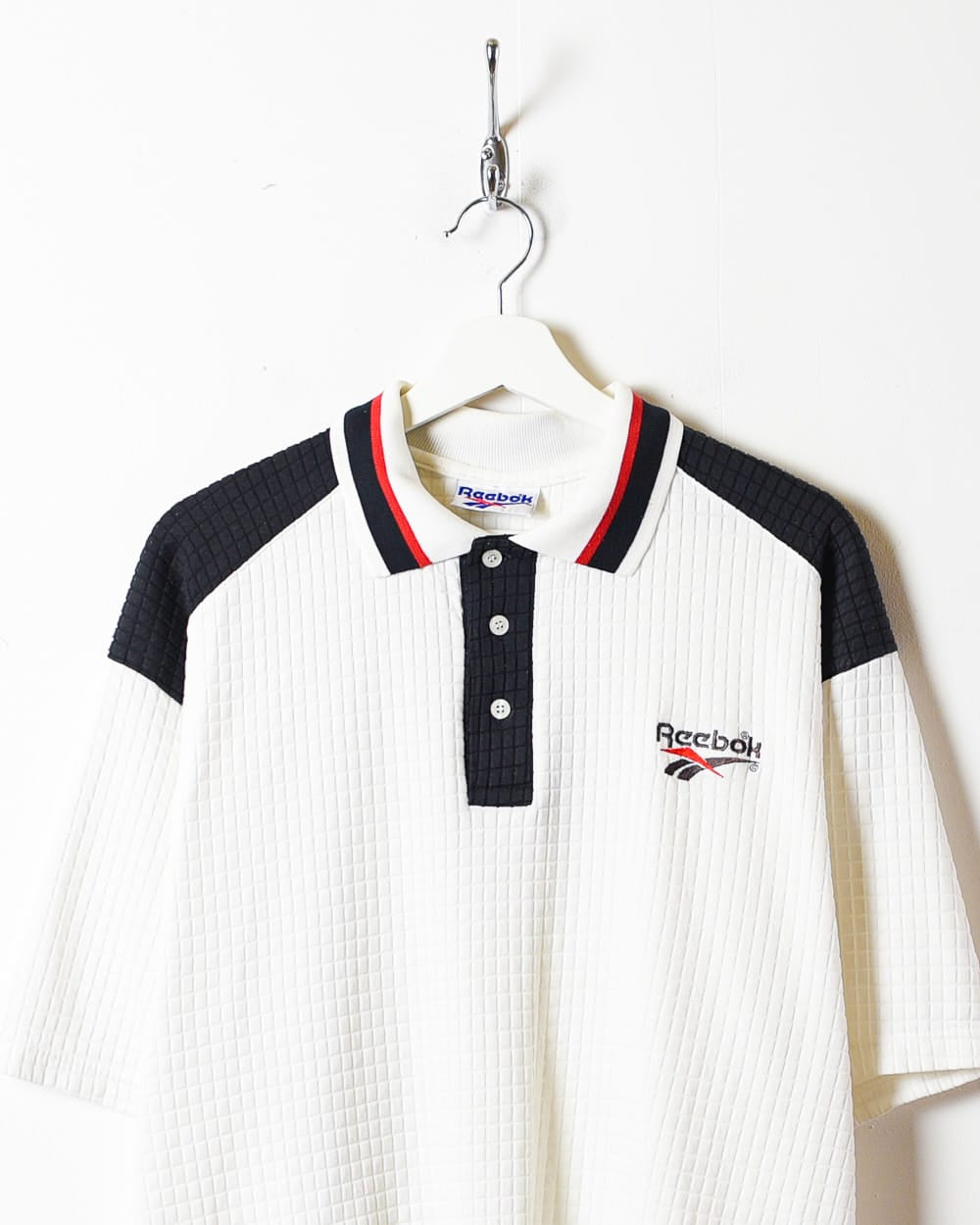 White Reebok Textured Polo Shirt - Large