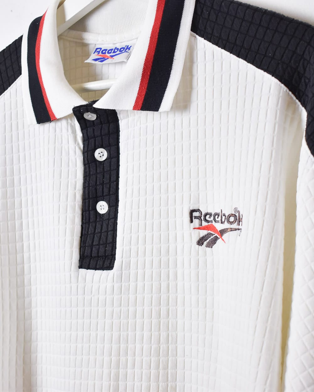 White Reebok Textured Polo Shirt - Large