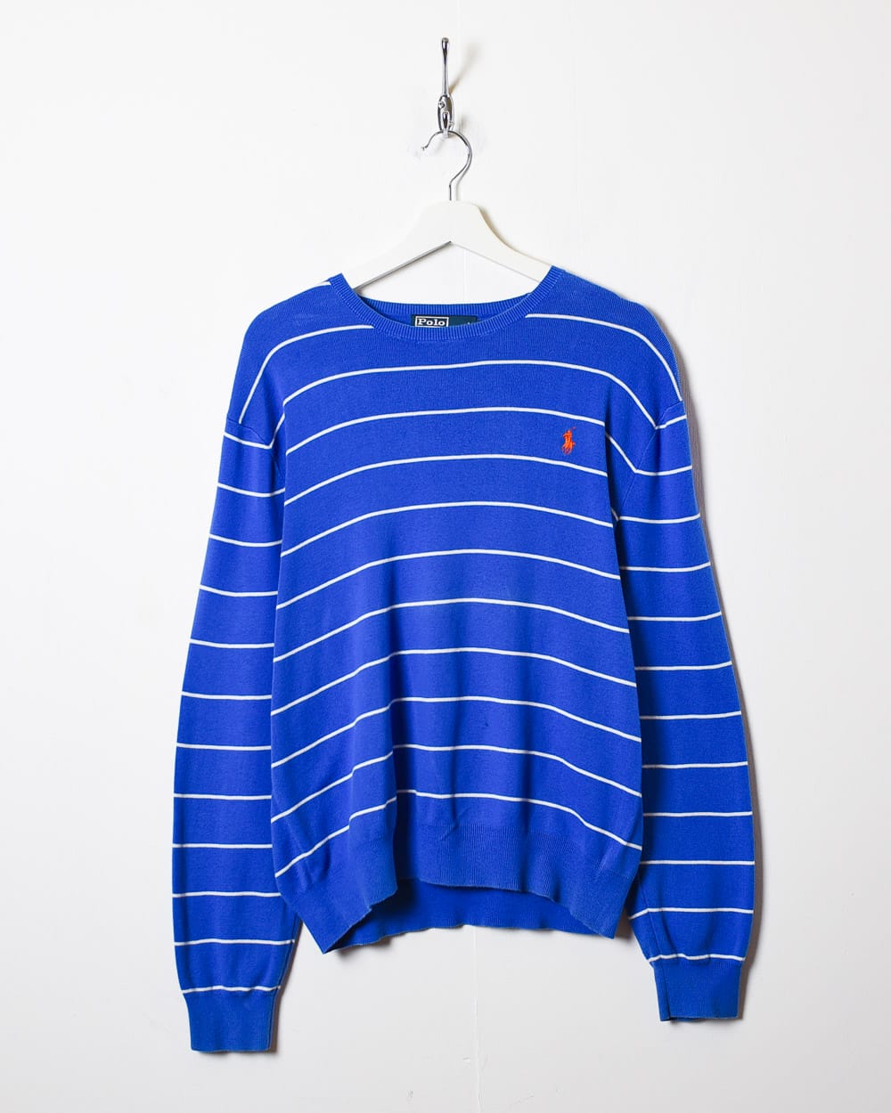 Vintage 90s Blue Polo Ralph Lauren Knitted Striped Sweatshirt