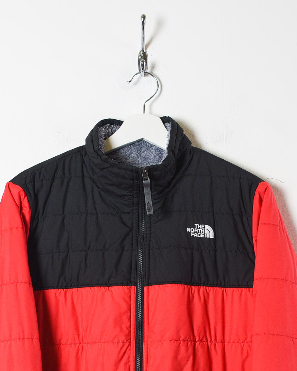 Grey The North Face Reversible Sherpa Fleece Lined Puffer Jacket - Small