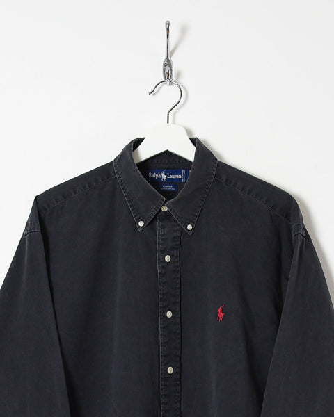 Vintage 90s Cotton Plain Black Ralph Lauren Blaire Shirt - X-Large