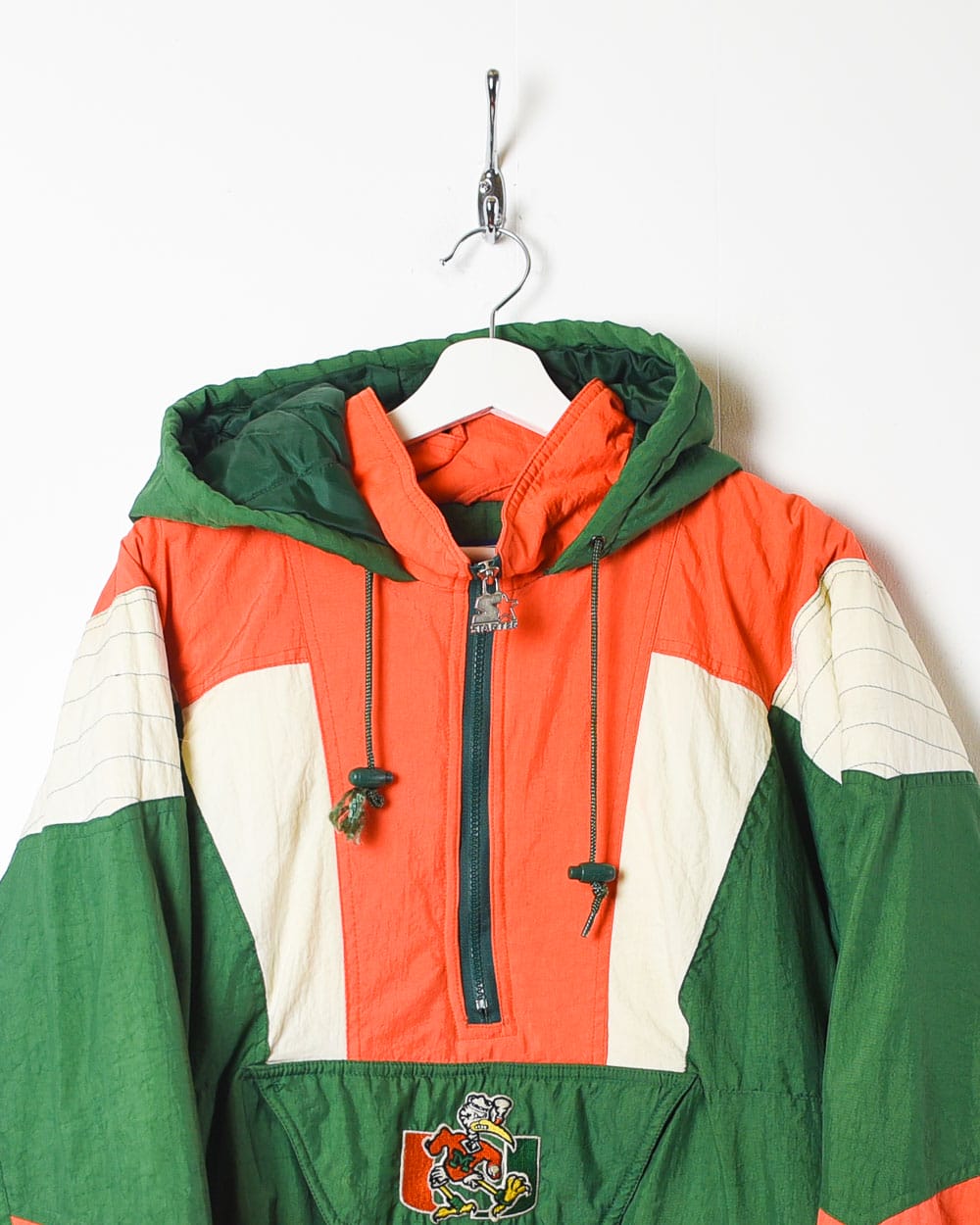 Green Starter Miami Hurricanes 1/4 Zip Hooded Quilted Jacket - X-Large