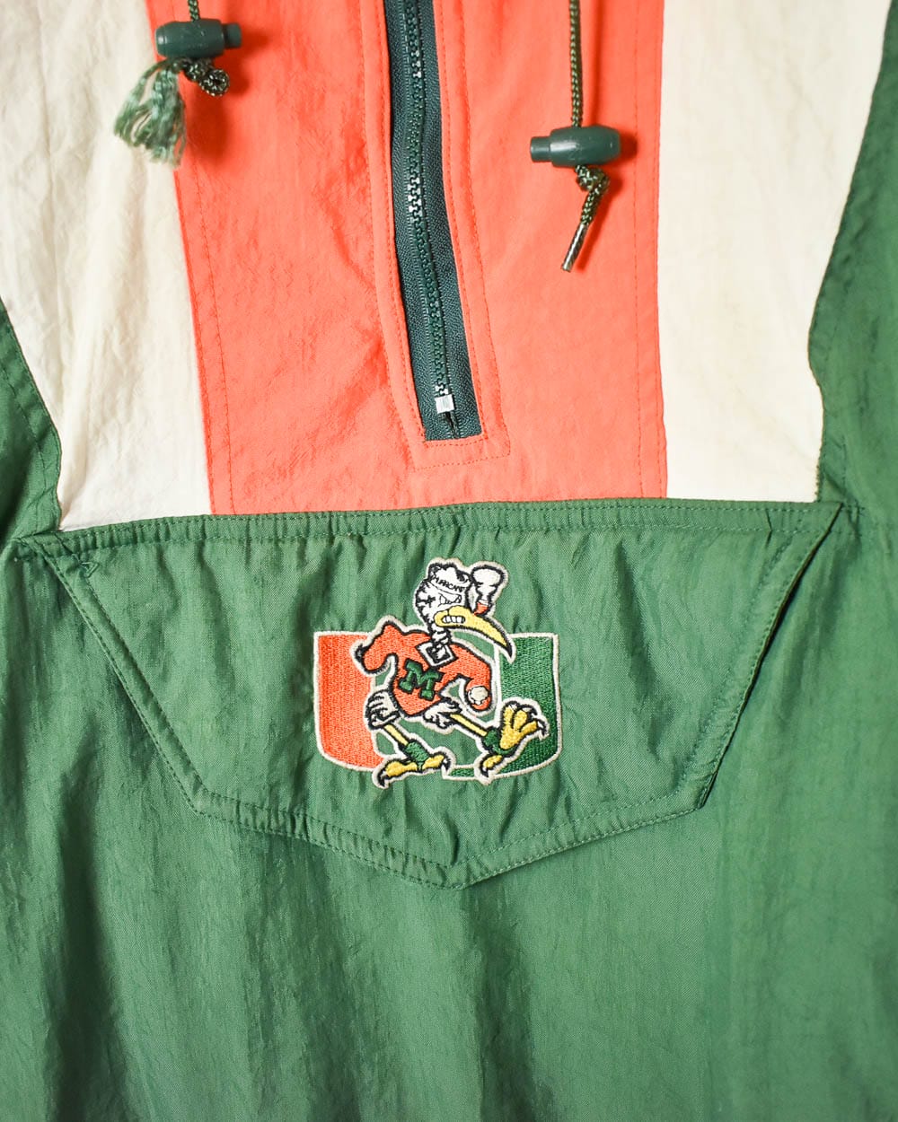 Green Starter Miami Hurricanes 1/4 Zip Hooded Quilted Jacket - X-Large