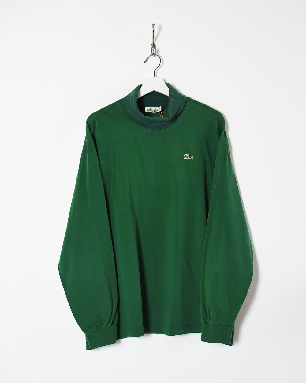 Vintage 90s Cotton Plain Green Chemise Lacoste Turtle Neck Sweatshirt -  X-Large