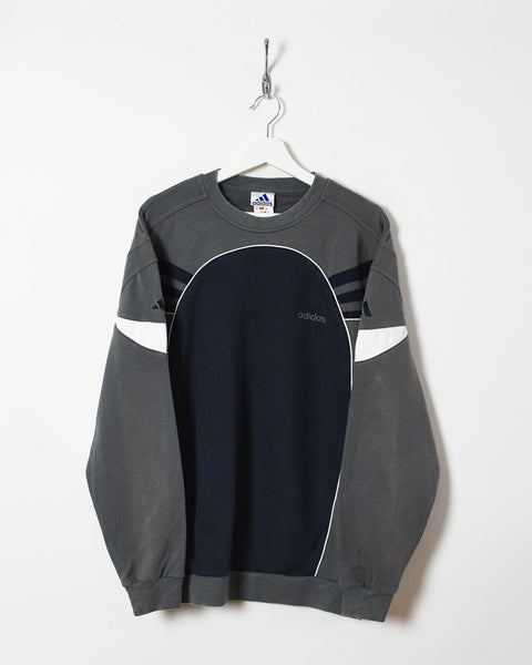 Vintage 90s Cotton Mix Colour-Block Navy Adidas Sweatshirt - Large