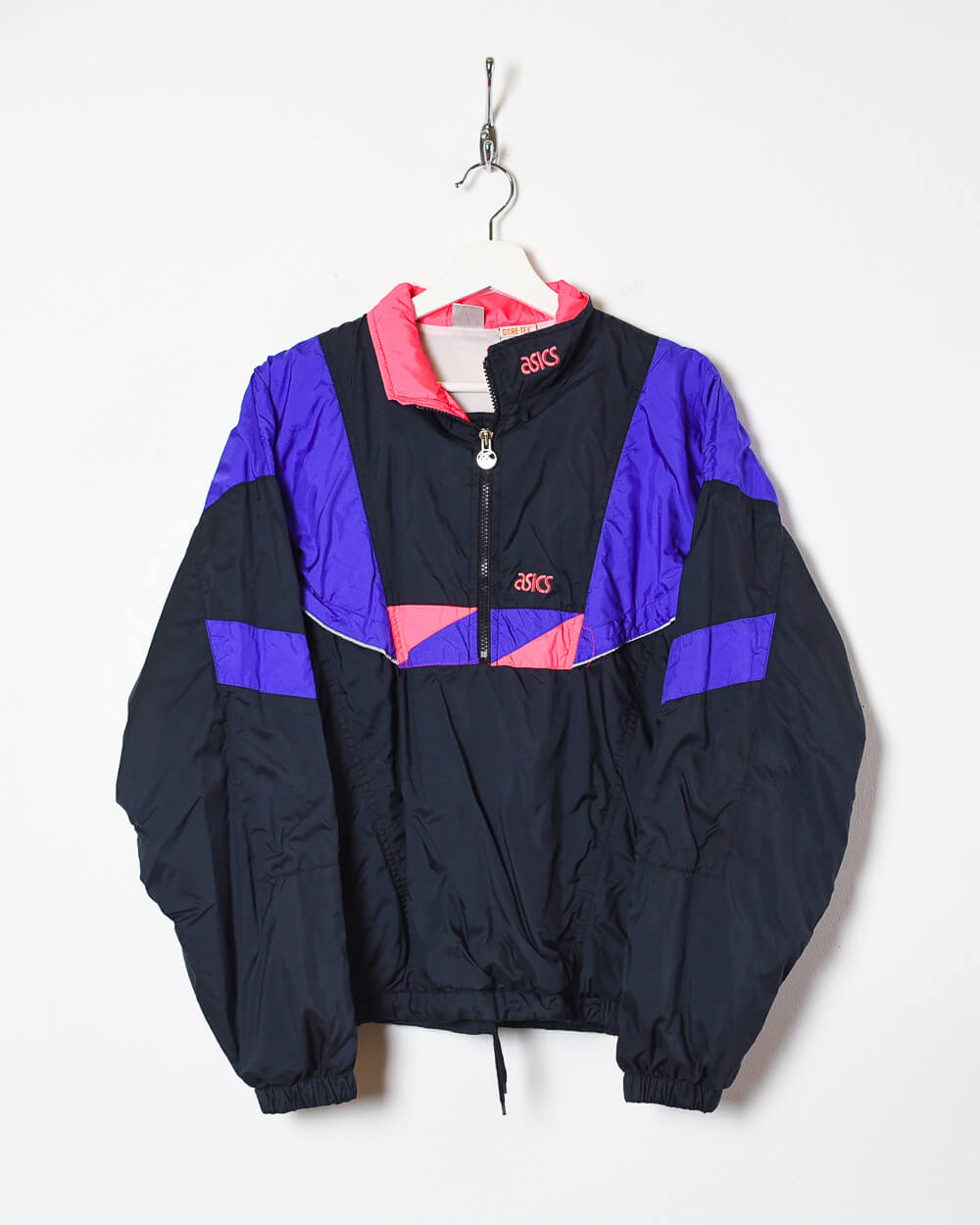 Vintage 90s Black Asics Women's Windbreaker 1/4 Zip Shell Ski