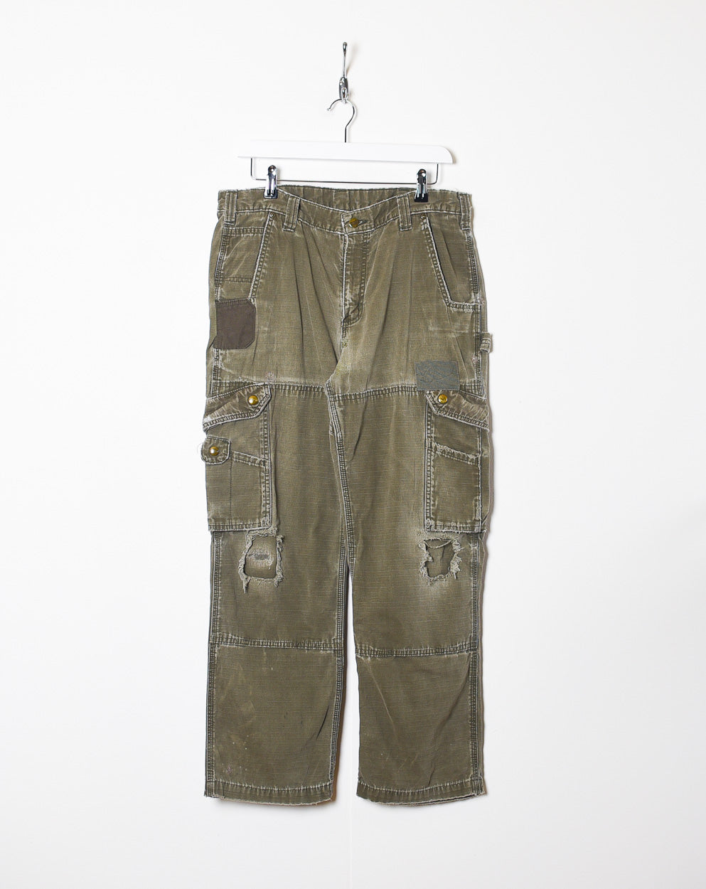 Khaki Carhartt Distressed Double Knee Carpenter Cargo Jeans - W32 L30