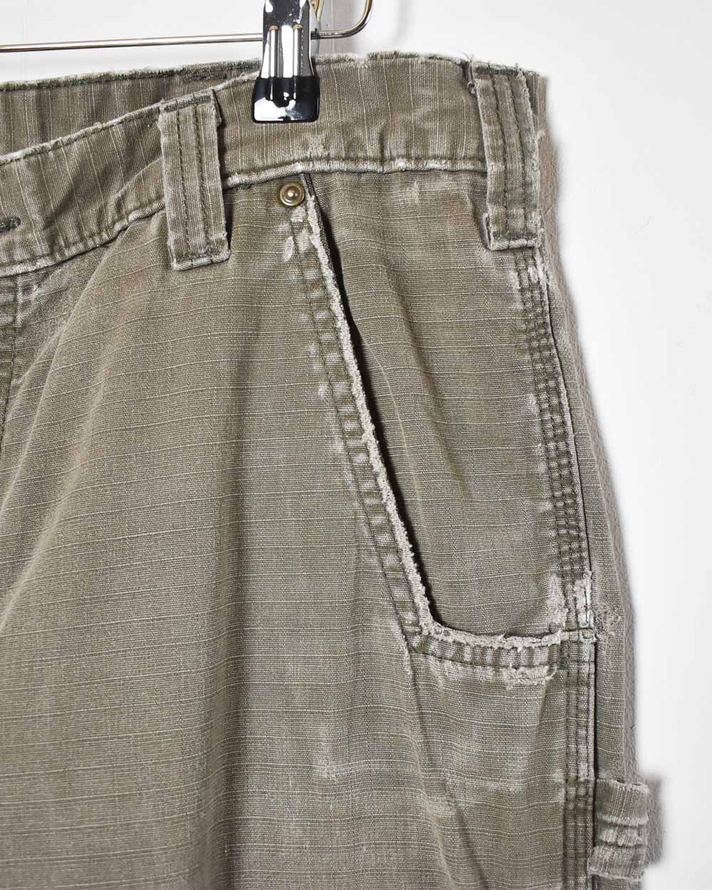 Khaki Carhartt Distressed Double Knee Carpenter Cargo Jeans - W32 L30