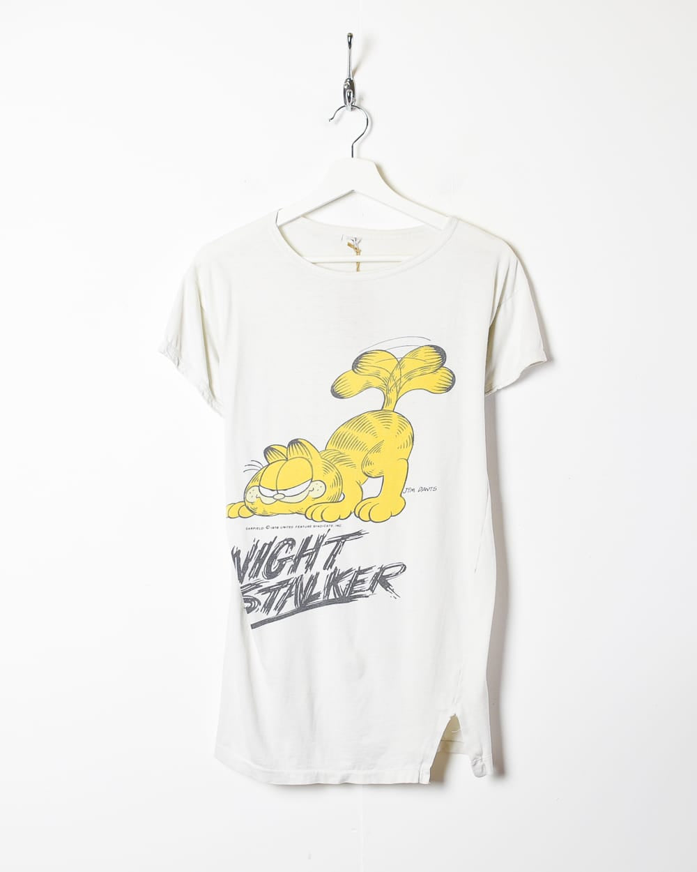 White Garfield 70s Night Stalker Graphic T-Shirt - Small