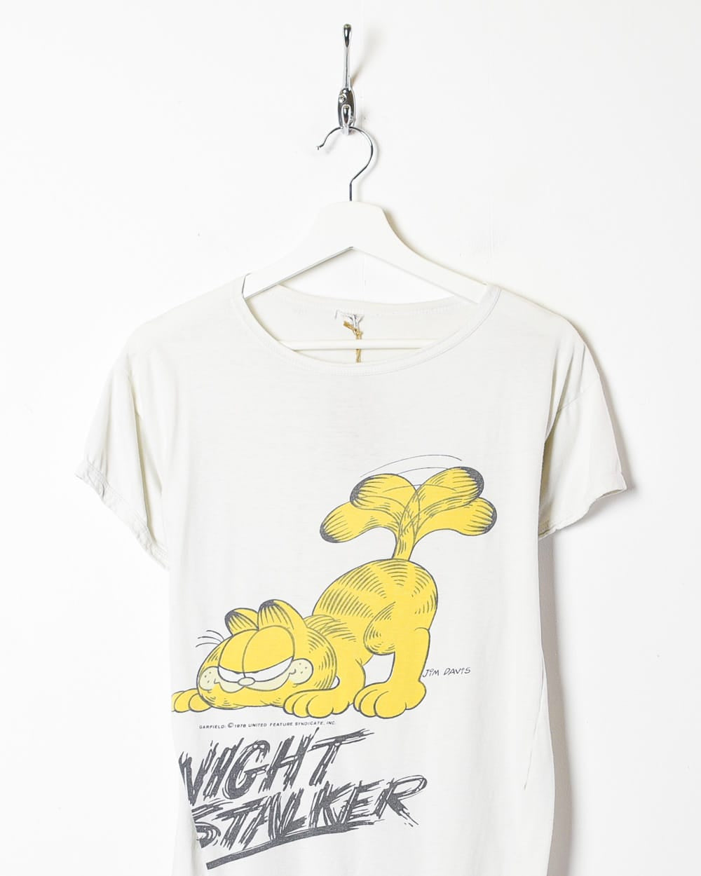 White Garfield 70s Night Stalker Graphic T-Shirt - Small