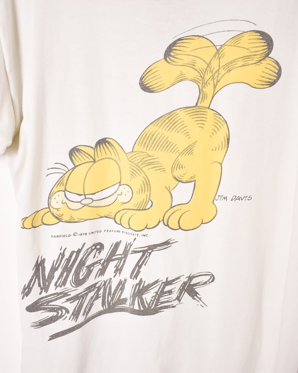 White Garfield 70s Night Stalker Graphic T-Shirt - Small