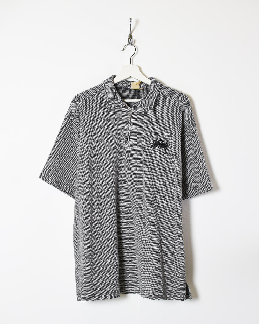 Vintage 90s Cotton Plain Grey Stussy 1/4 Zip Polo Shirt - XX