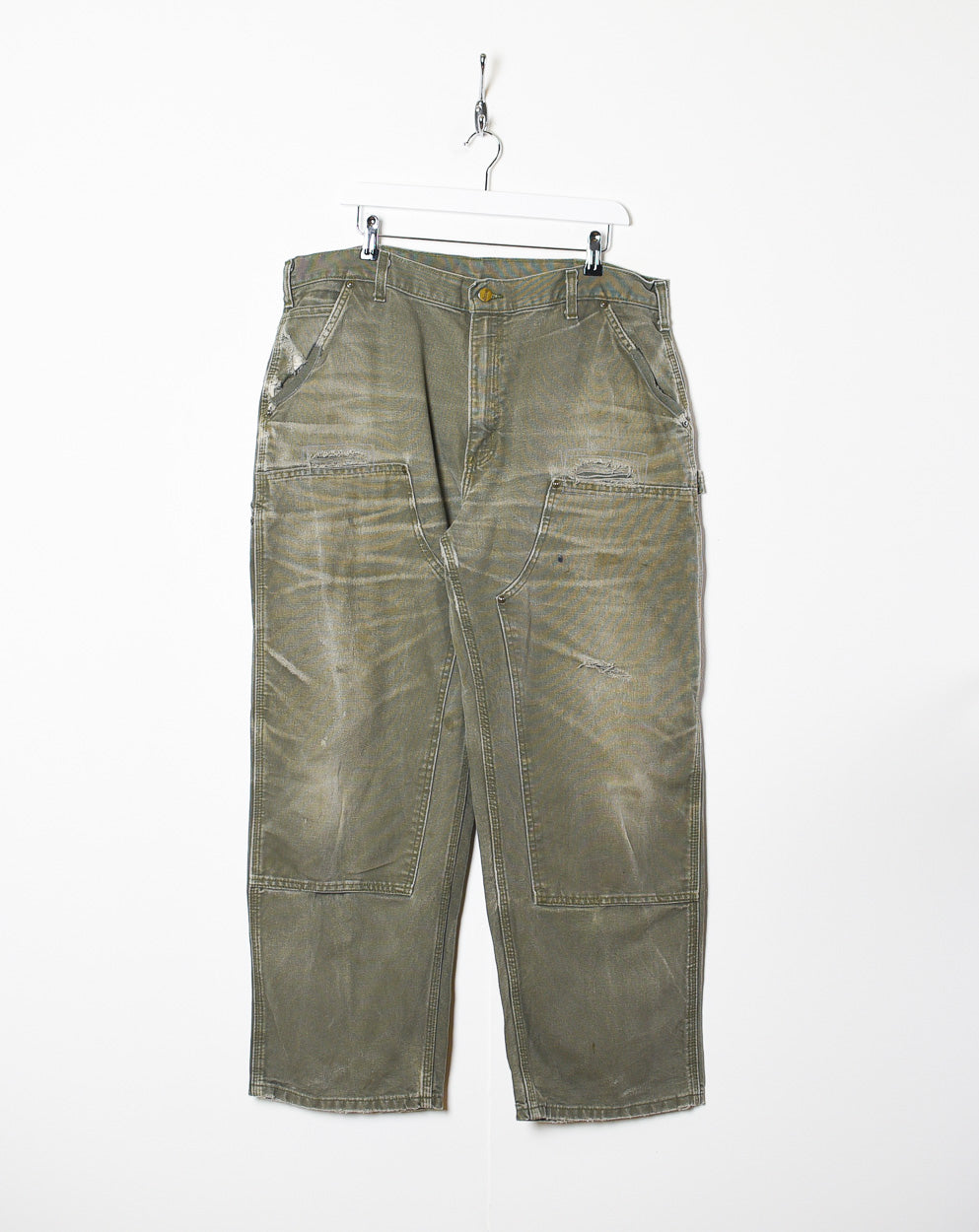 Khaki Carhartt Distressed Double Knee Carpenter Jeans - W38 L30