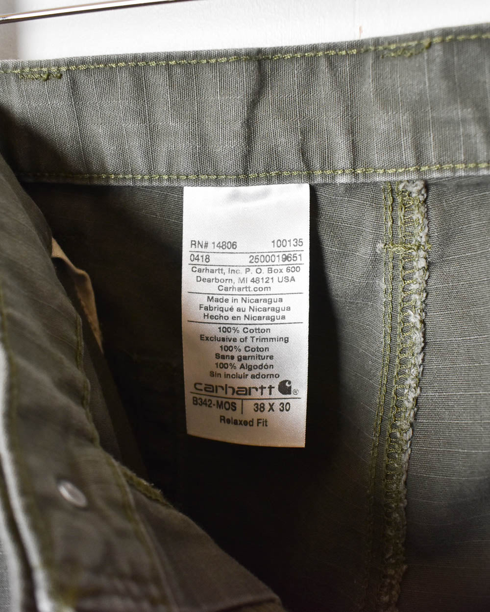 Khaki Carhartt Double Knee Carpenter Cargo Jeans - W38 L30