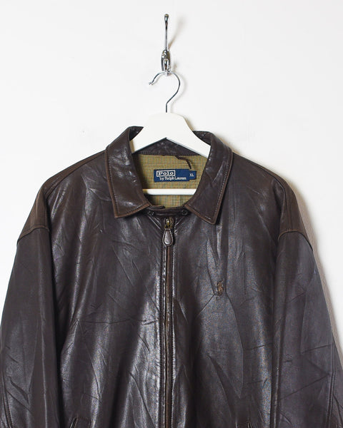 Vintage 90s Brown Polo Ralph Lauren Leather Harrington Jacket - X