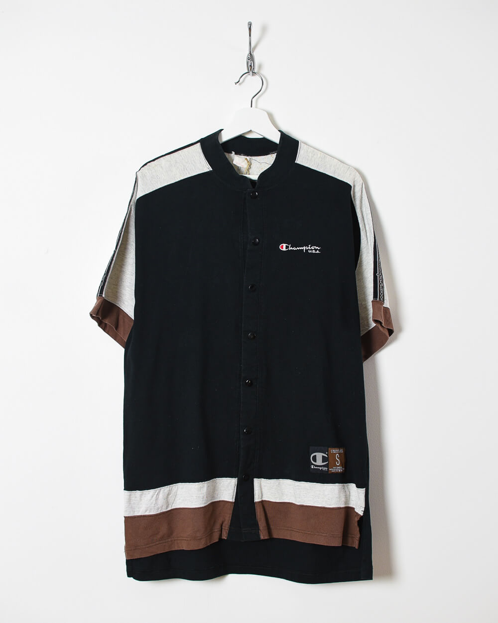 Champion Button Up T-Shirt - Large - Domno Vintage 90s, 80s, 00s Retro and Vintage Clothing