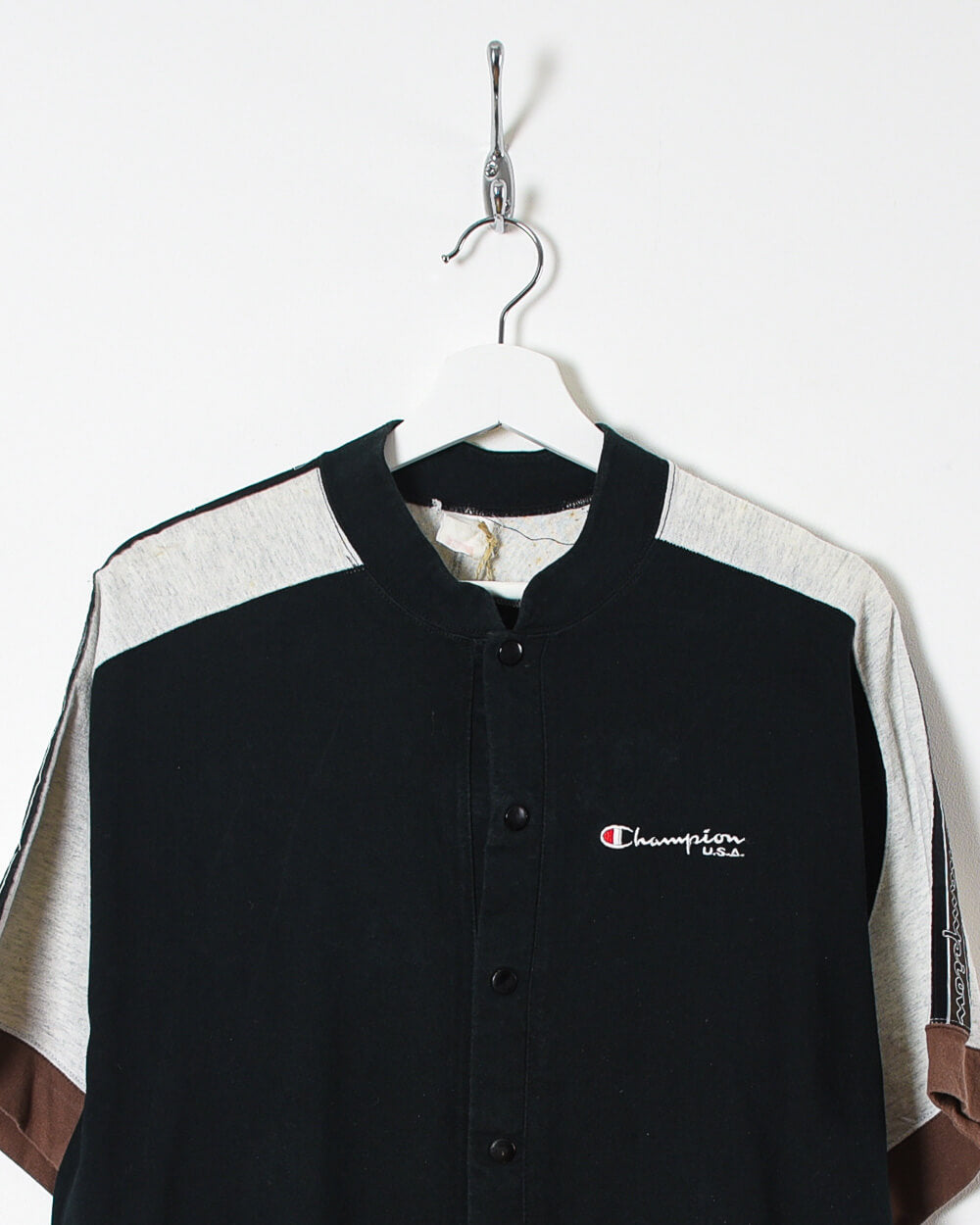 Champion Button Up T-Shirt - Large - Domno Vintage 90s, 80s, 00s Retro and Vintage Clothing