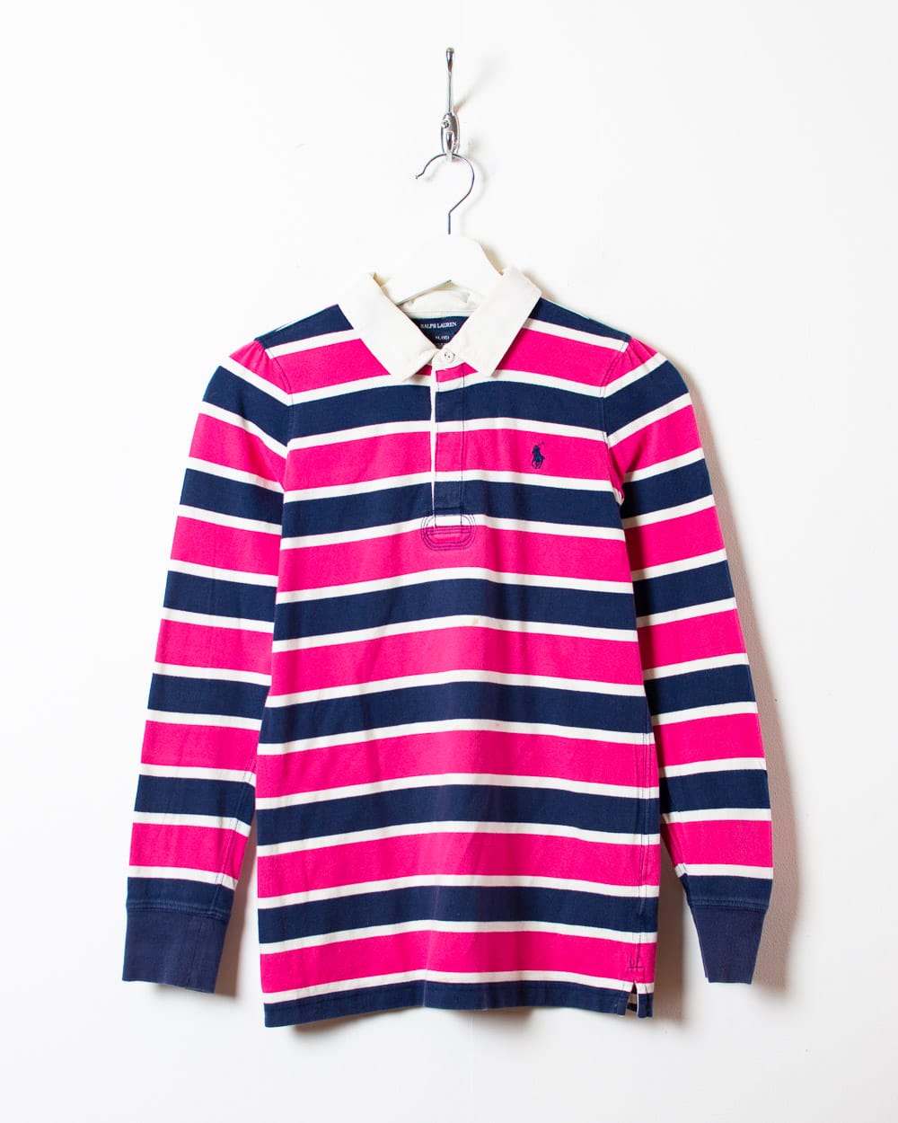 Pink Polo Ralph Lauren Striped Rugby Shirt - Medium Women's