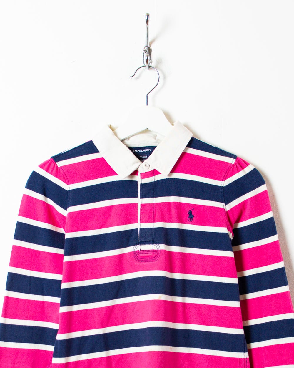 Pink Polo Ralph Lauren Striped Rugby Shirt - Medium Women's