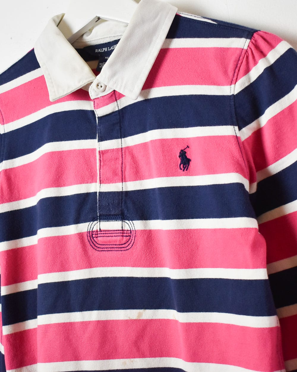 Pink Polo Ralph Lauren Striped Rugby Shirt - Medium Women's