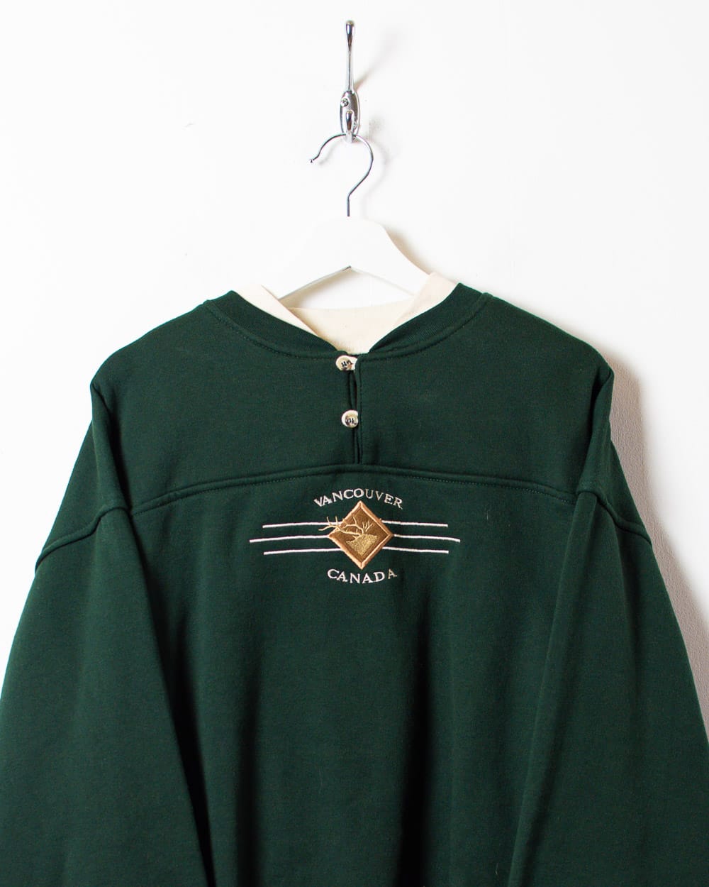 Green Vancouver Canada Double Collar 1/4 Button Sweatshirt - Medium