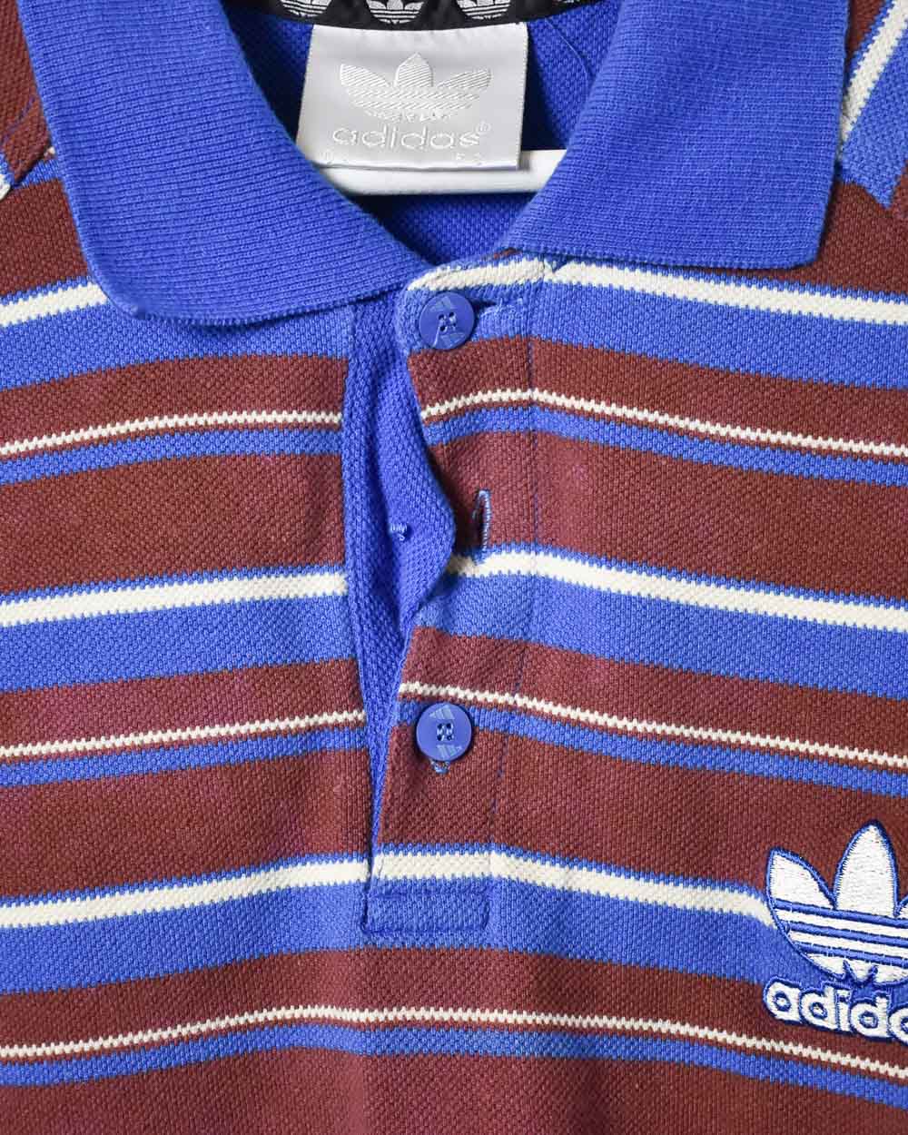 Blue Adidas Striped Polo Shirt - Small