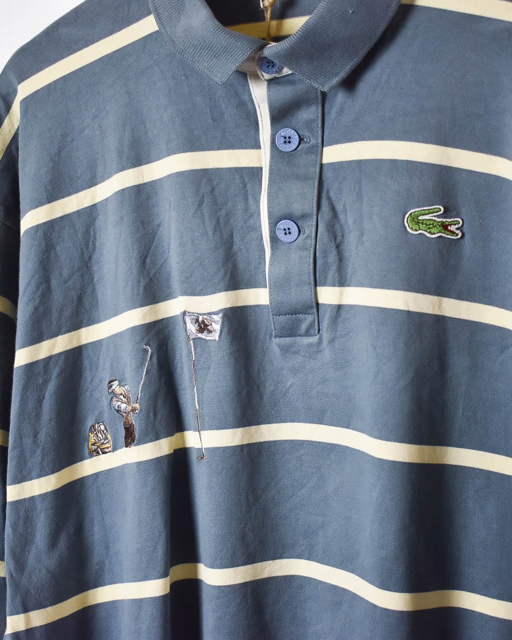 Blue Chemise Lacoste Golf Striped Long Sleeved Polo Shirt - Medium