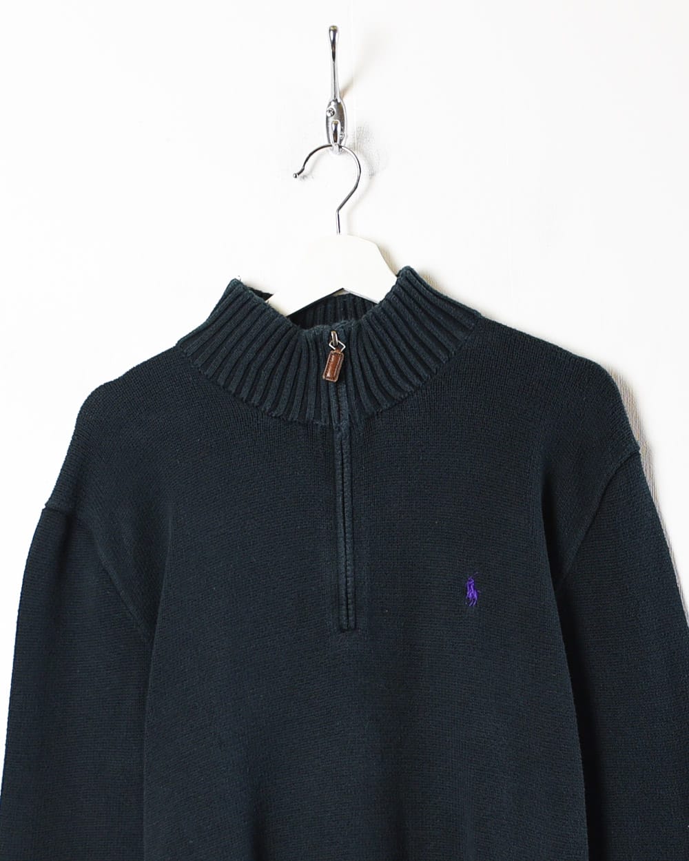 Black Polo Ralph Lauren Knitted 1/4 Zip Sweatshirt - M/Large