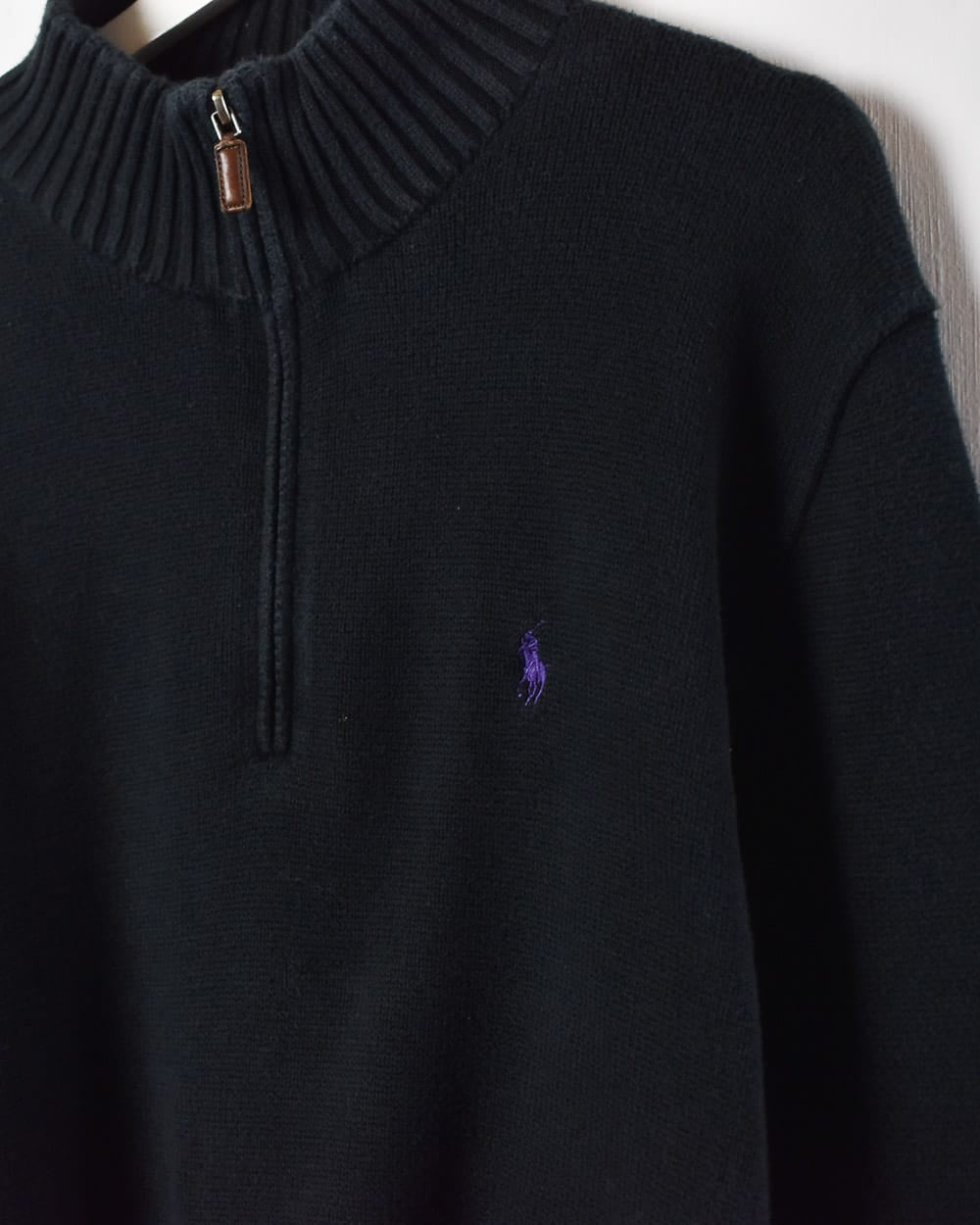 Black Polo Ralph Lauren Knitted 1/4 Zip Sweatshirt - M/Large