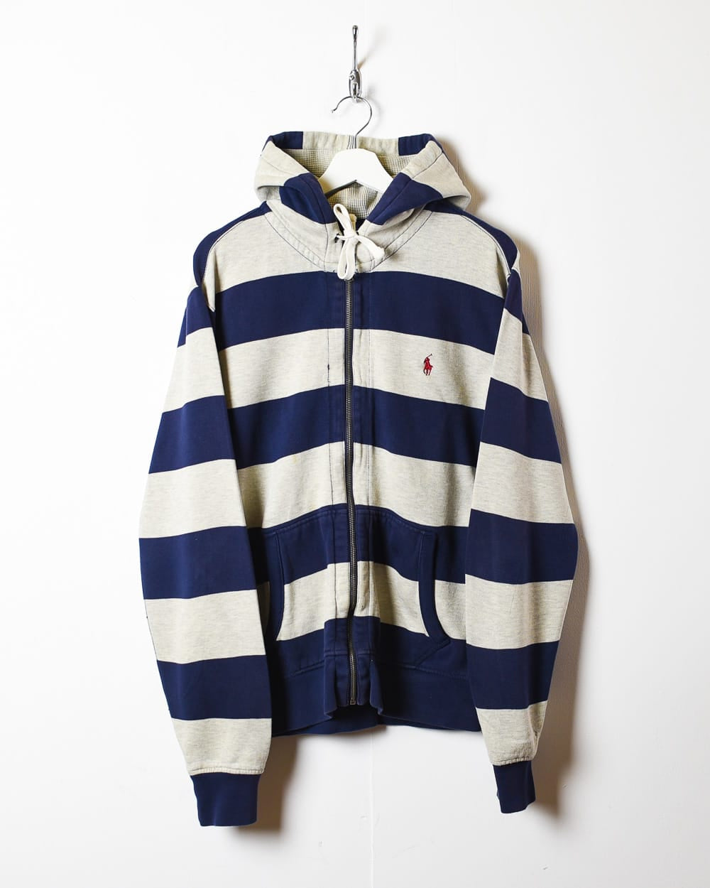 Stone Polo Ralph Lauren Striped Zip-Through Hoodie - Medium