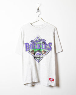 Vintage Colorado Rockies Shirt Large White Purple 90s MLB Baseball Two Tone