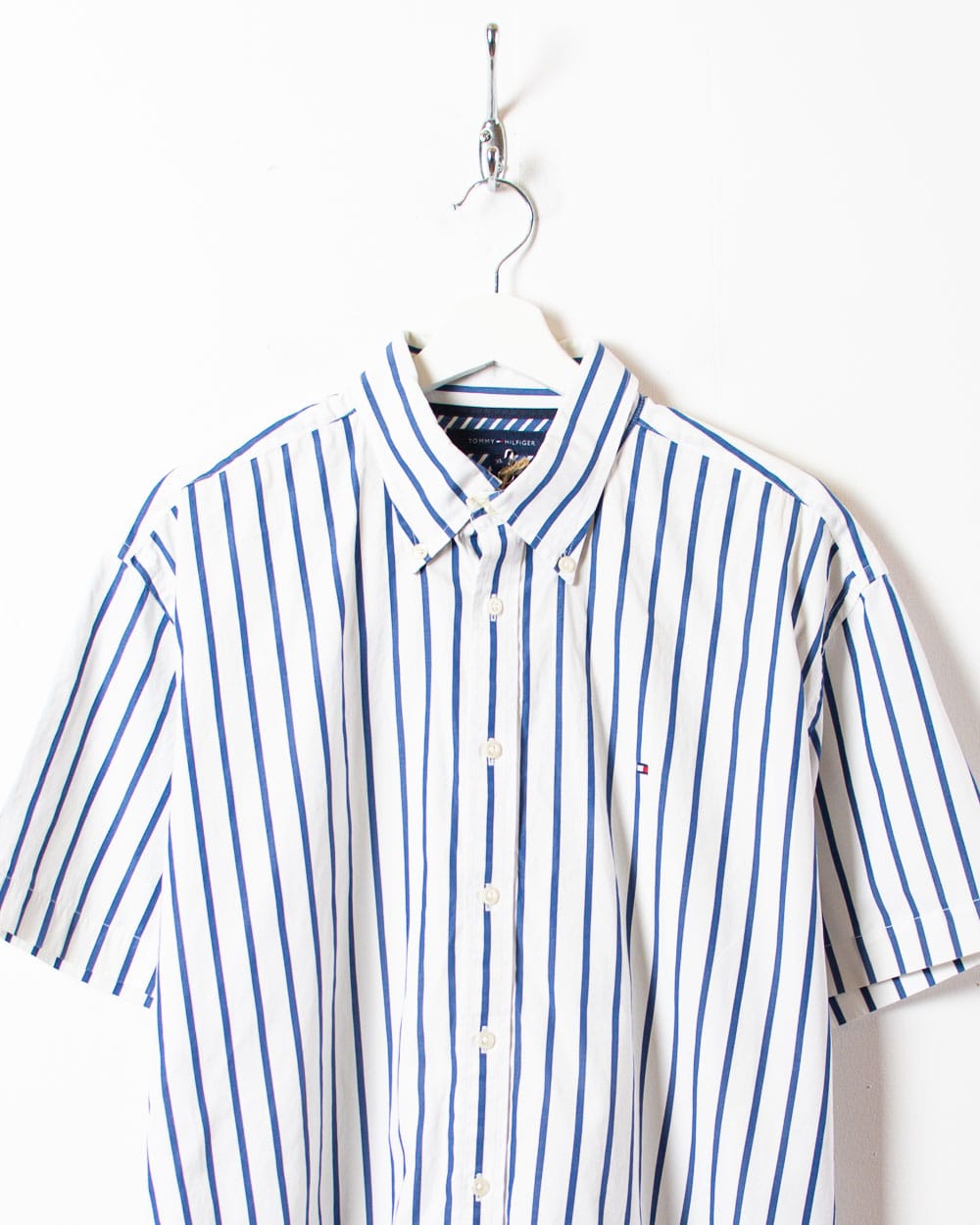 White Tommy Hilfiger Striped Short Sleeved Shirt - X-Large