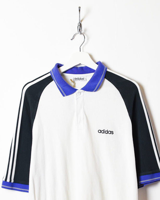 White Adidas 1/4 Button Polo Shirt - Large
